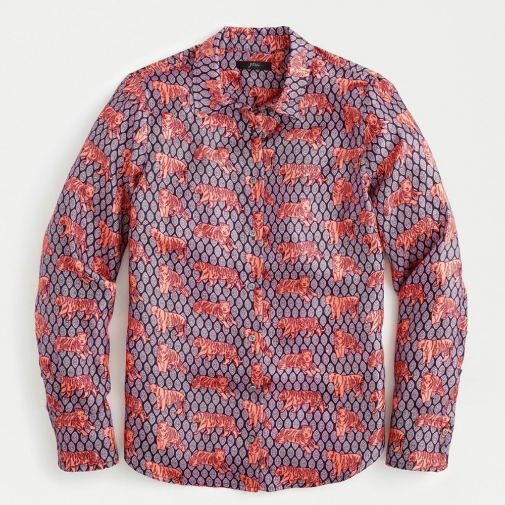 NWT J Crew Collection Silk Tiger Print Button Down Blouse